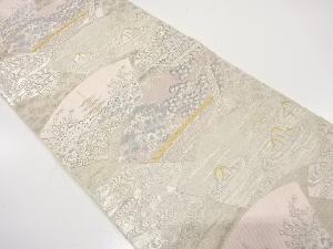 服部織物製　地紙に京風景模様織り出し　袋帯